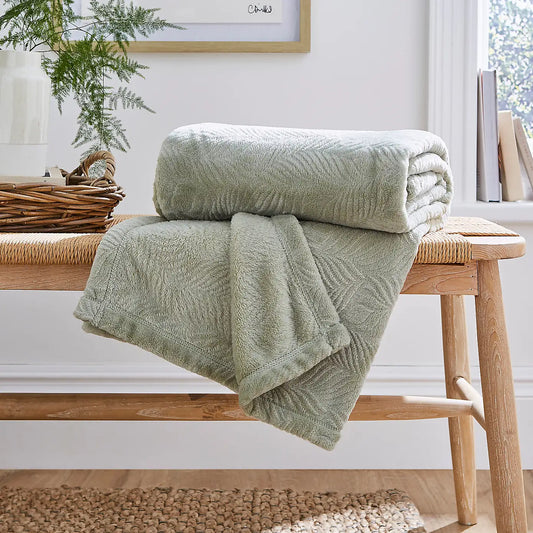 Leila Leaf Fleece Throw - Sage Green