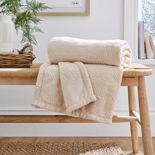 Leila Leaf Fleece Throw - Sandstone