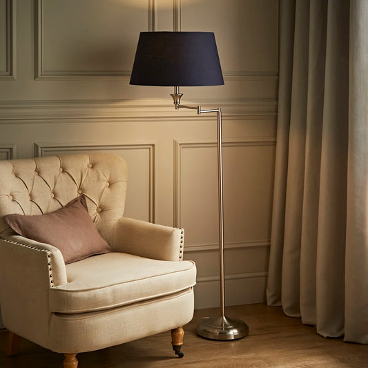 Rowan Swing Arm Floor Lamp - Navy Blue Shade