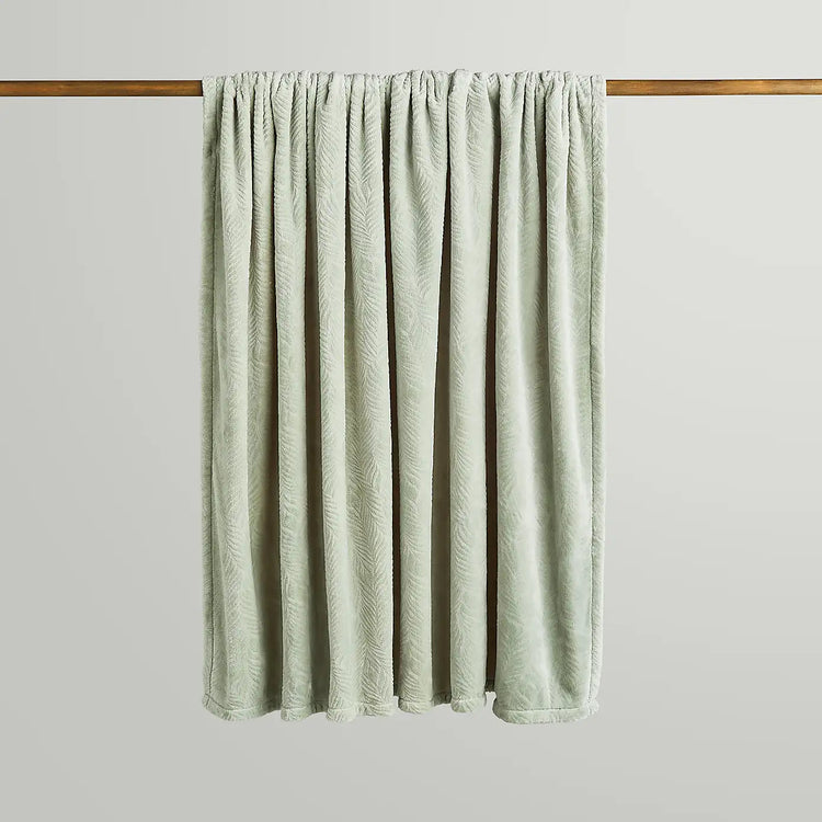Leila Leaf Fleece Throw - Sage Green