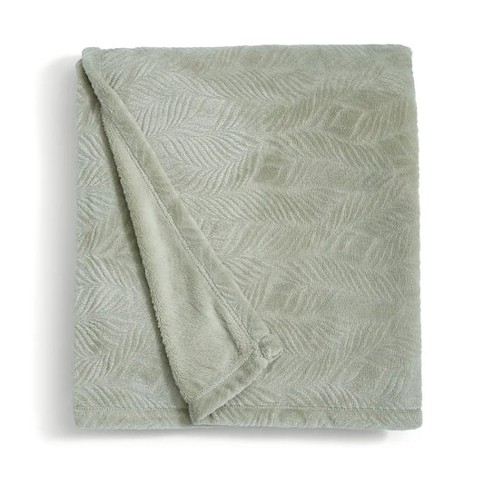 Leila Leaf Fleece Throw - Sage Green
