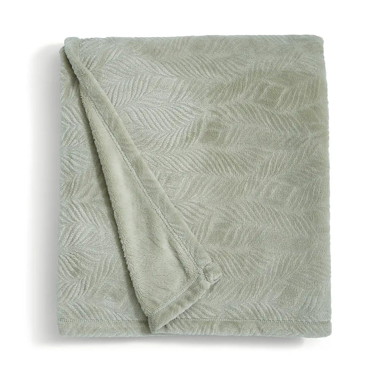 Leila Leaf Fleece Throw - Sage Green