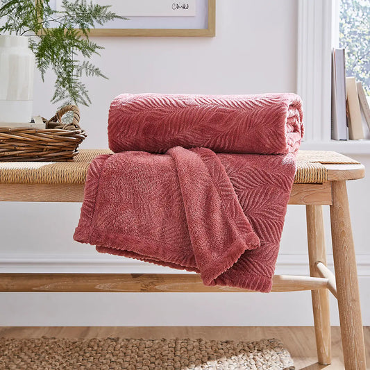 Leila Leaf Fleece Throw - Rose
