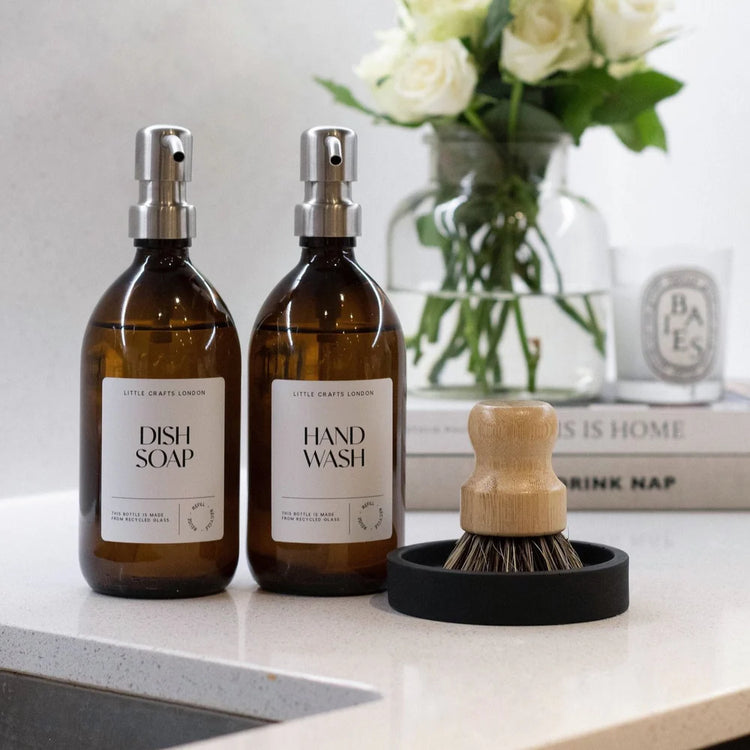 Amber Refillable Glass Bottle 500ml Bronze Pump