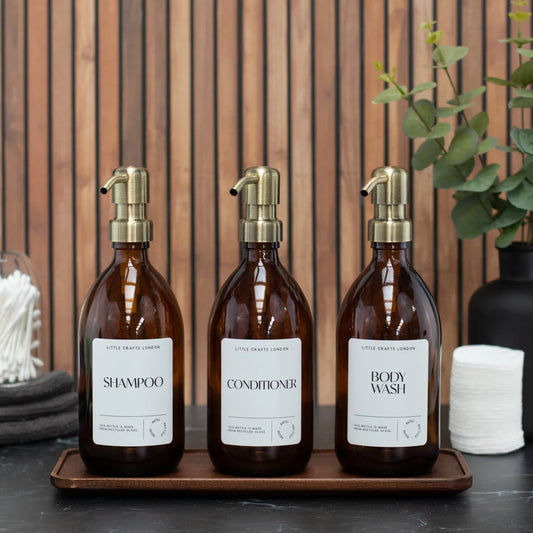 Amber Refillable Glass Bottle 500ml Bronze Pump